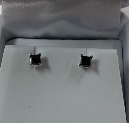 Princess cut Black Diamond Stud Earrings