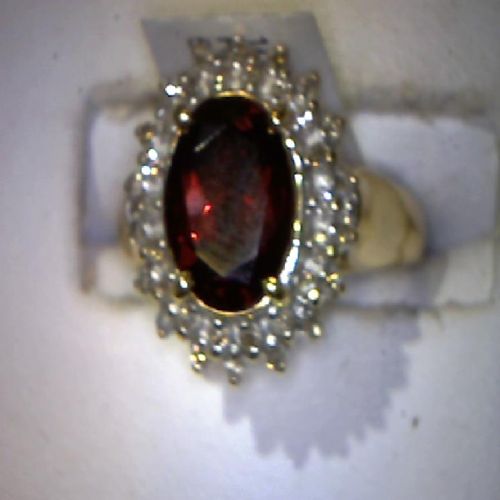 14K Yellow Gold Garnet and Diamond Ring